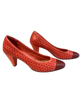 Retro Polka Dot Heels Heart Toe Pink Pinup Statement Pumps Size 9